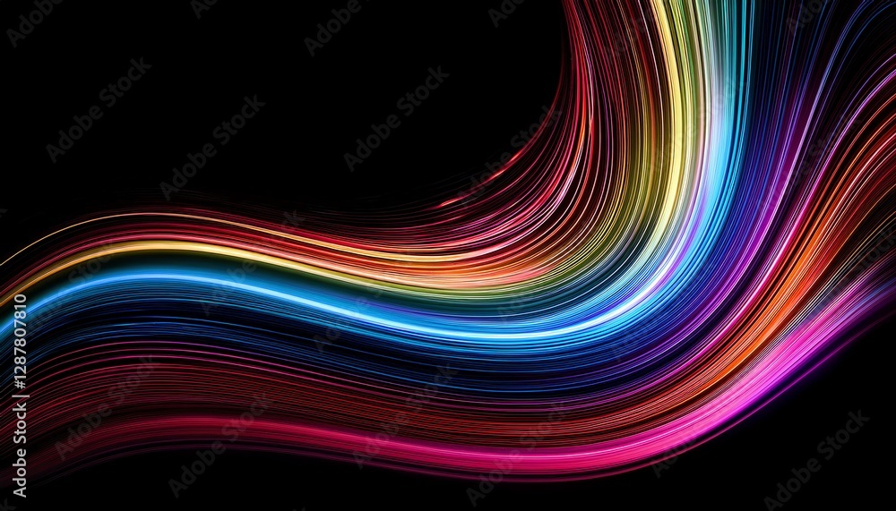 Aufkleber a vibrant wave of colorful light flows gracefully against a black background, creating a dynamic and