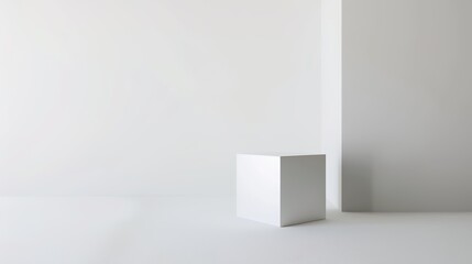 Fototapeta premium Elevate Your Display with the Minimalist White Cube Display Stand: A Blend of Style and Function. This sleek and simple display stand, featuring the classic white cube design, is not just a piece of f