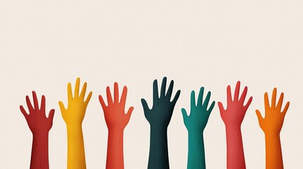 Obraz premium A vibrant display of raised hands symbolizing unity and diversity in society.