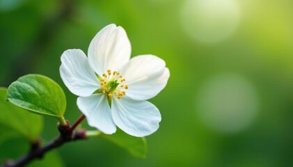 Delicate white petals unfurl on Malus coronaria stem, flora, nature, orchard