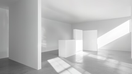 Fototapeta premium Elevate Your Display with the Minimalist White Cube Display Stand: A Blend of Style and Function. This sleek and simple display stand, featuring the classic white cube design, is not just a piece of f
