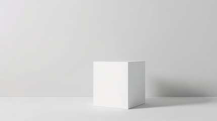 Fototapeta premium Elevate Your Display with the Minimalist White Cube Display Stand: A Blend of Style and Function. This sleek and simple display stand, featuring the classic white cube design, is not just a piece of f