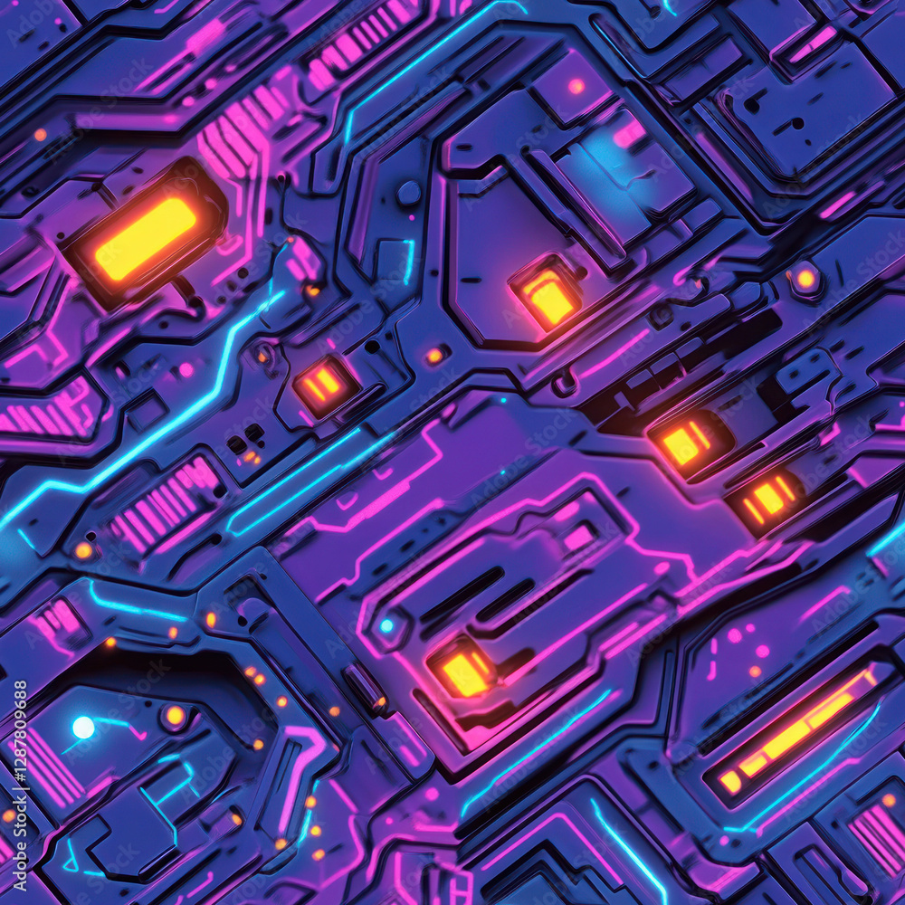 Poster glowing circuitboard design displaying intricate connections against a dark, digital background