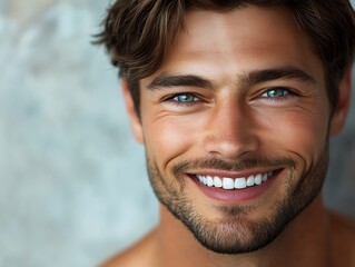 Fototapeta premium Man Smiling, Happy, Healthy Skin, Portrait