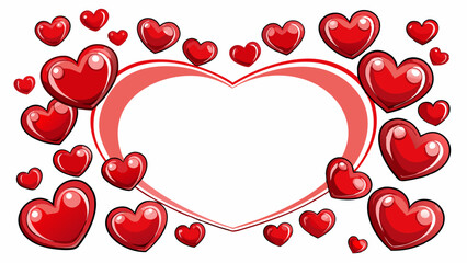Red hearts on white background, holiday valentine's frame, border, simple decor empty copy space.Valentine's card.