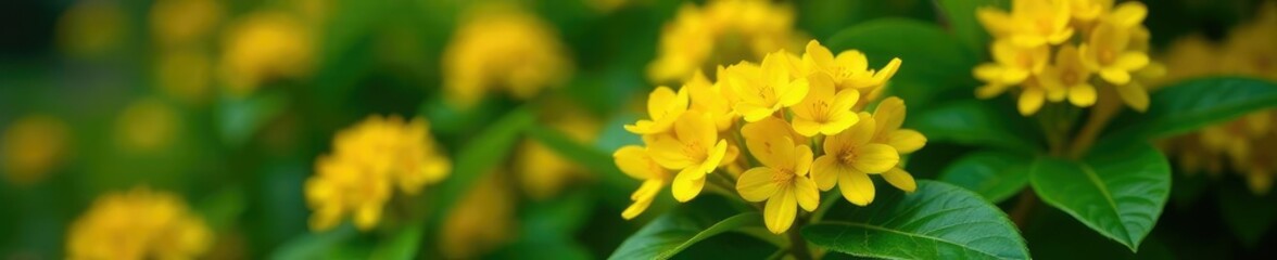 Bright yellow flower clusters in Ixora javanica bush, foliage, yellow flowers, ixora