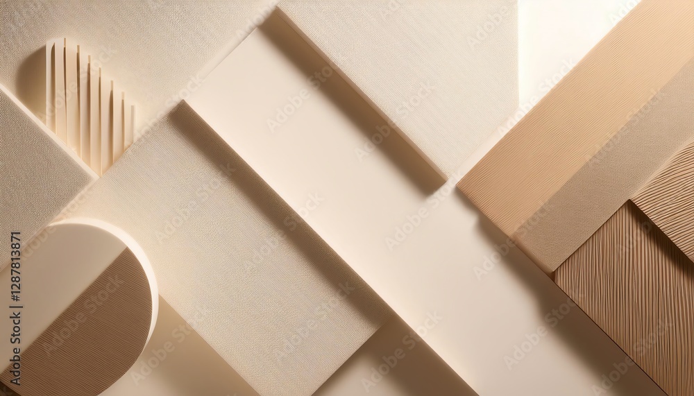 Poster a collection of textured beige and white materials arranged in various geometric shapes, showcasing 