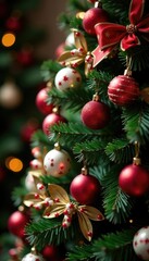 Obraz premium Richly colored candies and sweets adorn a large Christmas tree, holiday season, tree decorations, holiday decoration