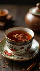 Richly spiced Turkish tea in a small ceramic cup, cup, meal