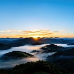 Obraz premium Breathtaking sunrise over misty mountains nature landscape photography serene viewpoint majestic environment