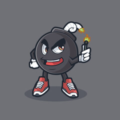 cartoon character of bomb holding stick of fire