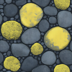 Gray stones mixed with yellow pebbles creating a textured background pattern