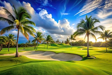Lush Tropical Golf Course Under a Dramatic Sky