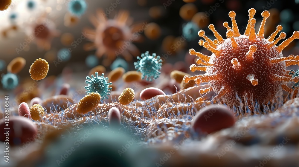 Poster intricate visualization of microorganisms in a cellular environment with focus on physiology and med