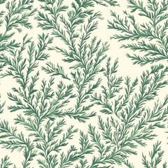 Green fern fronds pattern overlapping, on creamy background, creating a calming texture and design