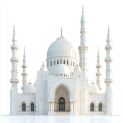Fototapeta premium White Mosque Front View, Isolated Background