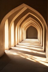 Obraz premium Sunlight casting shadows in serene arched corridor