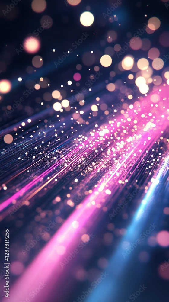 Poster abstract motion of vibrant pink and purple lights with bokeh effect, digital energy and speed concep