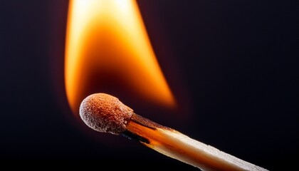 A macro shot of a matchstick just before catching fire, with the tip glowing under intense heat, capturing the raw energy and anticipation of ignition.