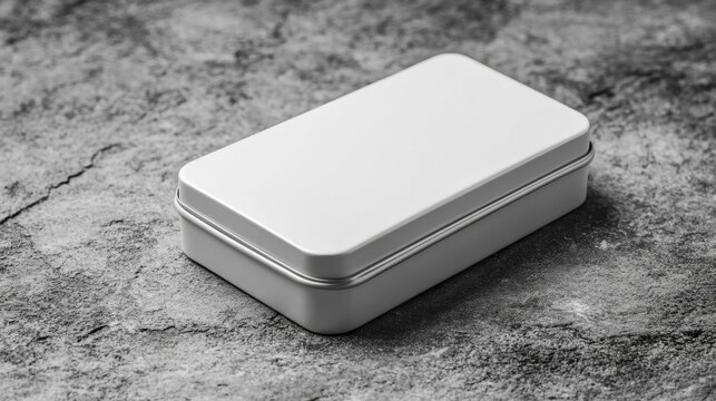 White Rectangular Tin Box on Grey Textured Background