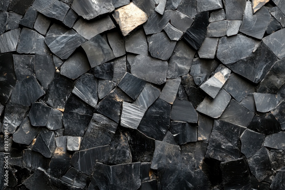 Poster captivating close up of a black stone wall with angular shapes and rich textures perfect for backgro