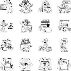 Set of Glyph Style Sad And Emptiness Feeling Illustrations 

