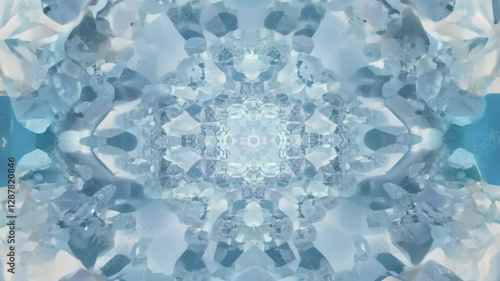 Poster zoom out video with soft light of a detailed fractal crystal structure, creates a contrast between m