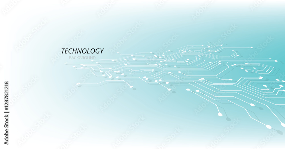 Poster Abstract white circuit diagram on a blue and white background. High-tech circuit board connection system.Vector abstract technology on a white background.
