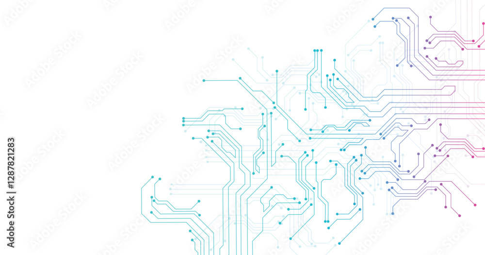 Poster Technology pink and blue circuit diagram concept. High-tech circuit board connection system.Vector abstract technology on a white background.