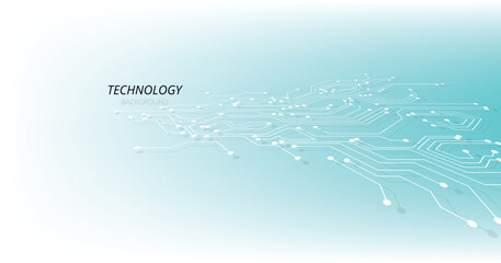 Abstract white circuit diagram on a blue and white background. High-tech circuit board connection system.Vector abstract technology on a white background.