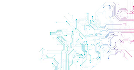 Technology pink and blue circuit diagram concept. High-tech circuit board connection system.Vector abstract technology on a white background.