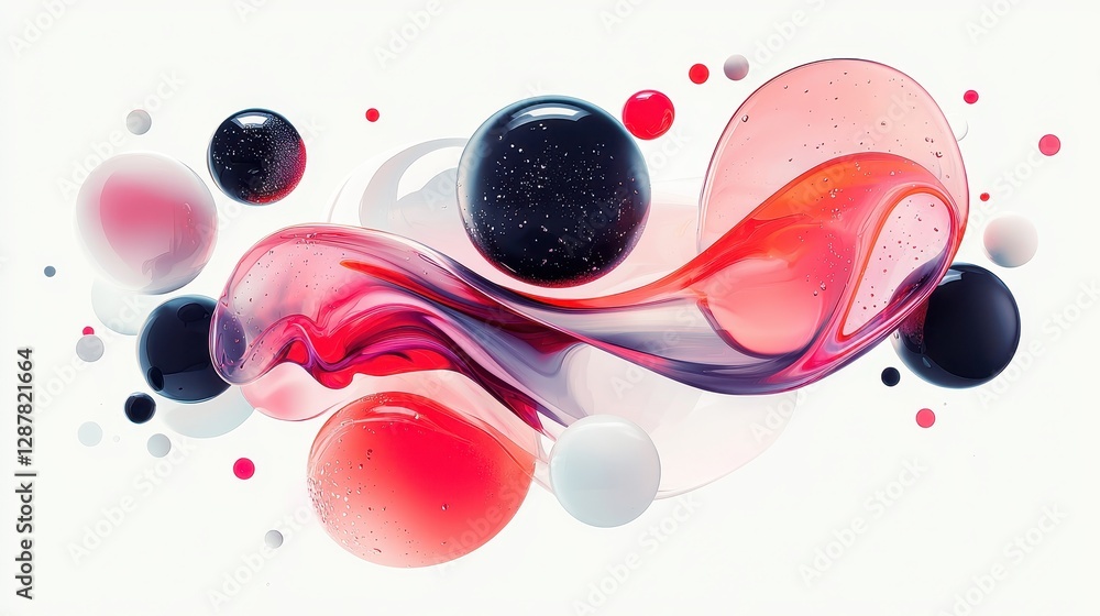 Poster dynamic abstract design with colorful spheres and waves digital art creative environment