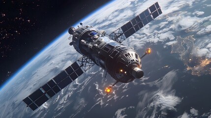 Obraz premium Cosmic Conduct Experiments in Futuristic Space Station Orbiting Distant Planet
