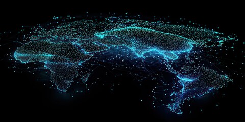 Digital glowing dots forming a global network