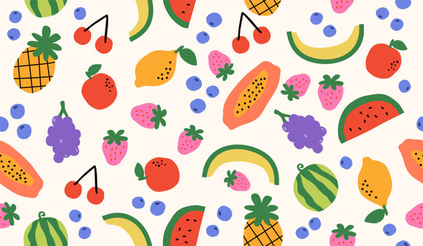 Cute mix fruits pattern background vector design