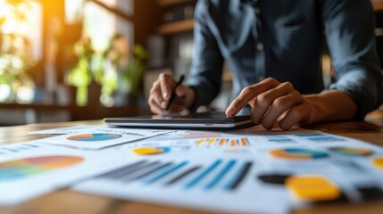 Business data insights analyzing bright office spaces in a digital workspace