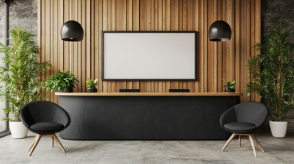 Modern Office Reception Area with Wood Walls