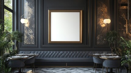 Elegant Dark Gray Restaurant Interior with Gold Accents
