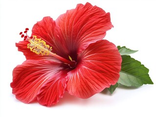 Radiant hibiscus blossom in vibrant red hues against a pristine white backdrop showcasing nature beauty