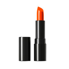 Bright orange lipstick in sleek black tube, perfect for bold looks