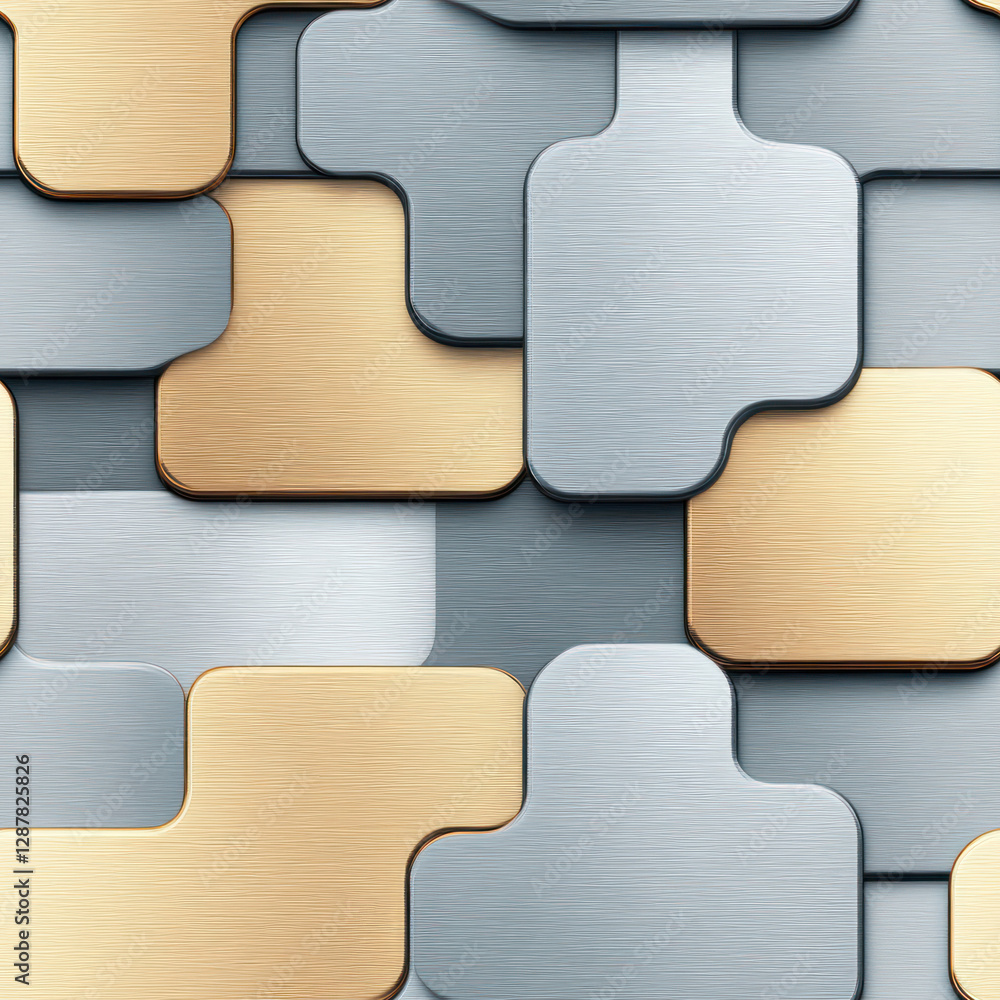 Poster interlocked metal pieces create geometric pattern. metallic texture forms an abstract background