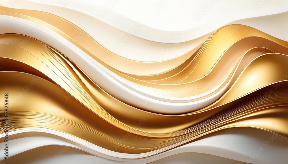 Poster a flowing design featuring elegant waves of gold and white, creating a sense of movement and sophist