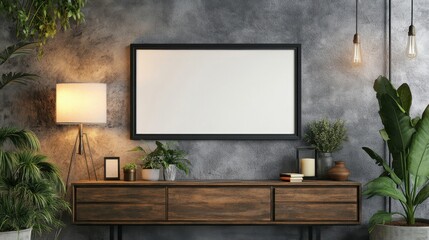 Rustic Modern Interior Design Mockup with Blank Frame