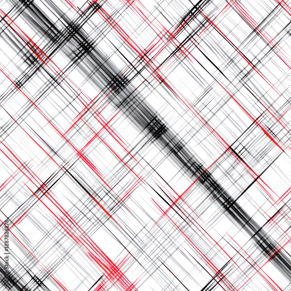 Poster intersecting lines red and black strokes create an abstract pattern on white background