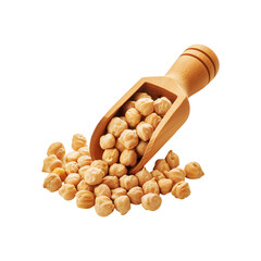 Wooden scoop of chickpeas on transparent background