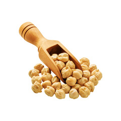 Wooden scoop of fresh chickpeas on transparent background