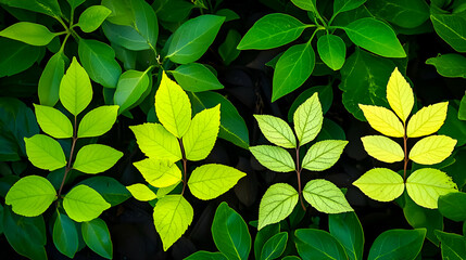 Vibrant Green and Yellow Leaves Close Up