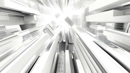 White futuristic city explosion, data stream background