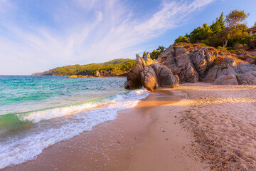 Rocks and sea in Vourvourou, Chalkidiki, Greece