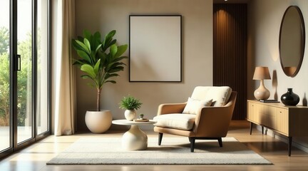 Fototapeta premium Relaxing Modern Living Room Interior Design with Natural Light and Stylish Furniture